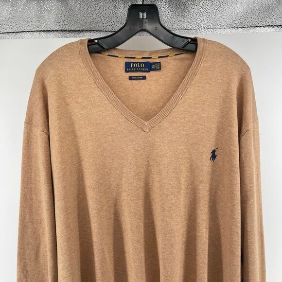 Polo Ralph Lauren Men’s Brown Pima Cotton V-Neck Sweater 4XB/4TG Big & Tall - Picture 4 of 14